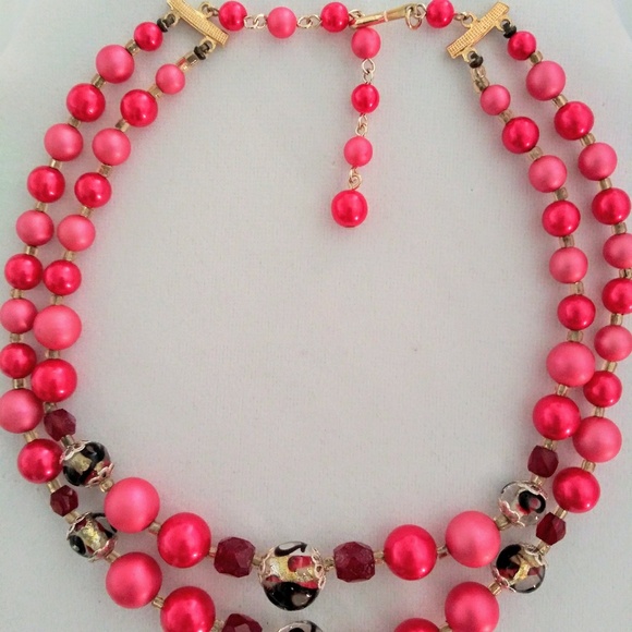 Vintage Japan Dble Strand bright pink Pi - Picture 3 of 8